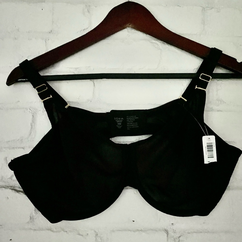 Soma Black Underwire Support Mesh Bra with Adjustable Straps